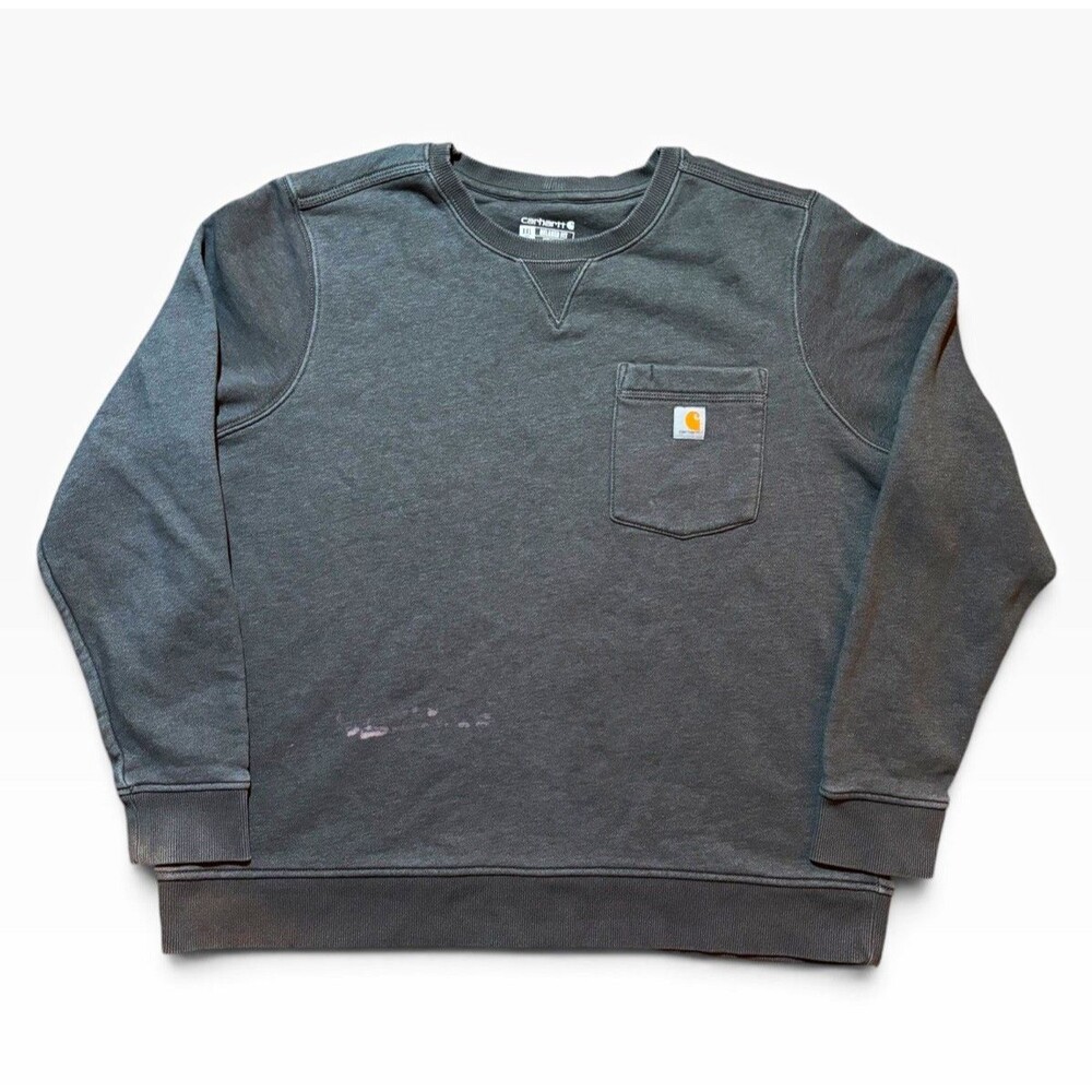 Carhartt Relaxed Fit Crewneck Sweatshirt Gray Chest Pocket Fleece Men’s 2XL